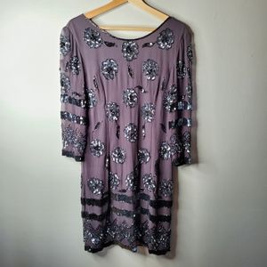 Pisarro Nights 3/4 Sleeve Embellished Gown Purple